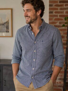 Izod Blue Casual Button Down Shirt Classic Design
